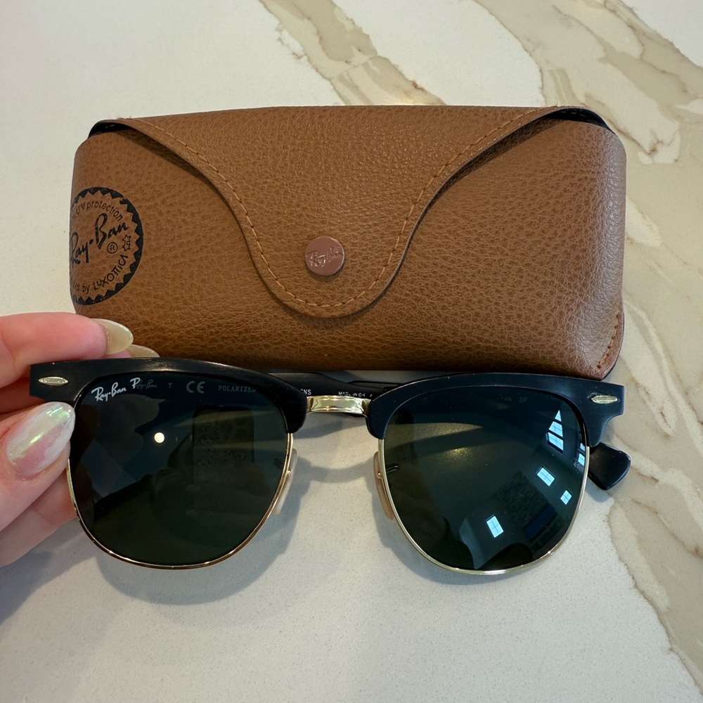 Ray-Ban Black and Gold Clubmaster Sunglasses POLARIZED